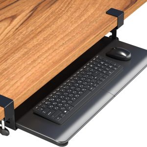 Keyboard Tray Under Desk, Pull Out Keyboard & Mouse Tray with C-clamp, 25.6 Excluding Clamps (30 Including Clamps) x 11.8 Inch Steady Slide-Out Computer Drawer for Typing, Black