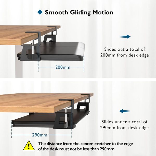 Keyboard Tray Under Desk, Pull Out Keyboard & Mouse Tray with C-clamp, 25.6 Excluding Clamps (30 Including Clamps) x 11.8 Inch Steady Slide-Out Computer Drawer for Typing, Black - Image 3