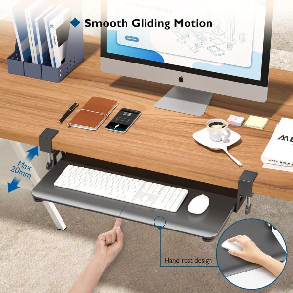 Keyboard Tray Under Desk, Pull Out Keyboard & Mouse Tray with C-clamp, 25.6 Excluding Clamps (30 Including Clamps) x 11.8 Inch Steady Slide-Out Computer Drawer for Typing, Black - Image 6