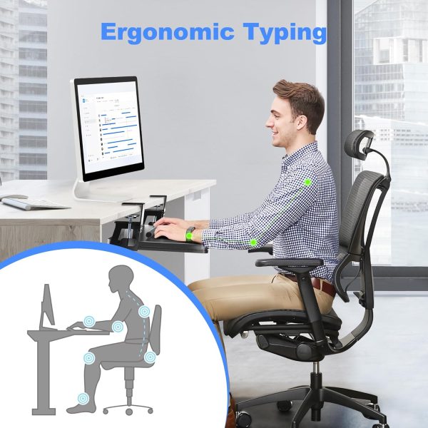 Keyboard Tray Under Desk Large C-Clamp 25.6” (30” Including Clamps) x 11.8” Slide-Out Platform Computer Drawer Pull Out Keyboard & Mouse Tray Black DSF4 - Image 3