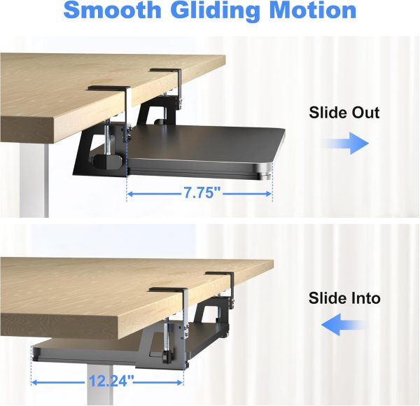 Keyboard Tray Under Desk Large C-Clamp 25.6” (30” Including Clamps) x 11.8” Slide-Out Platform Computer Drawer Pull Out Keyboard & Mouse Tray Black DSF4 - Image 4