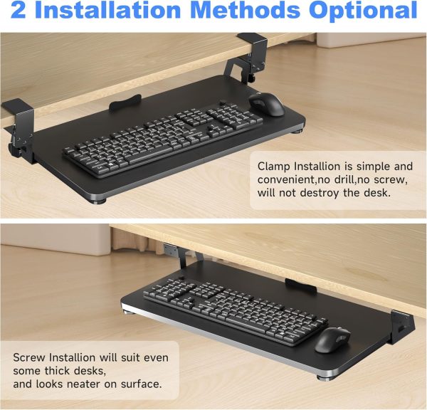 Keyboard Tray Under Desk Large C-Clamp 25.6” (30” Including Clamps) x 11.8” Slide-Out Platform Computer Drawer Pull Out Keyboard & Mouse Tray Black DSF4 - Image 6