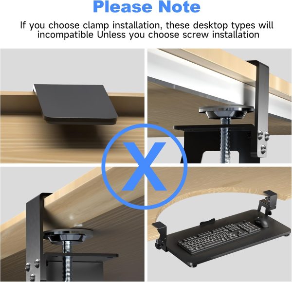 Keyboard Tray Under Desk Large C-Clamp 25.6” (30” Including Clamps) x 11.8” Slide-Out Platform Computer Drawer Pull Out Keyboard & Mouse Tray Black DSF4 - Image 7